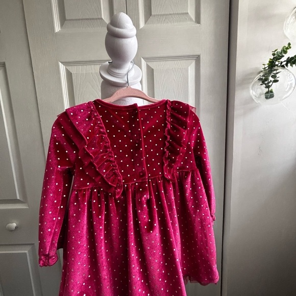 Cat & Jack Baby Velvet Red Dress with Silver Polka Dots - Picture 7 of 9